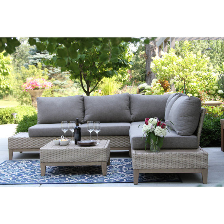 Fleur Wood 4 - Person Patio Conversation Sets with Cushions