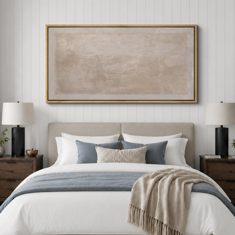 Large Framed Canvas Print Wall Art - Neutral Abstract Print for Minimalist Modern Home Decor, 30" H x 60" W, Natural