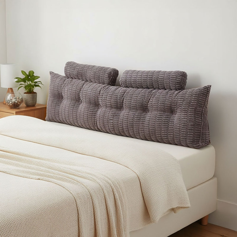Cotton Grey Rectangular Backrest Back Cushion, Dark Grey