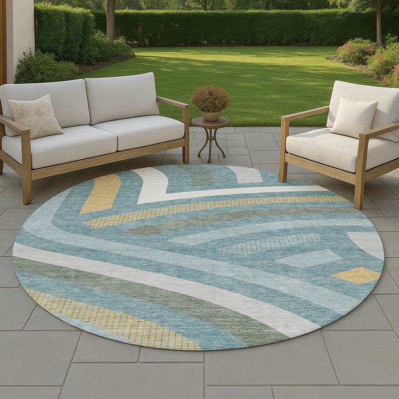 Machine Washable Indoor/Outdoor Chantille ACN2467 Mid-Century Modern Rug, Teal, 8' Round