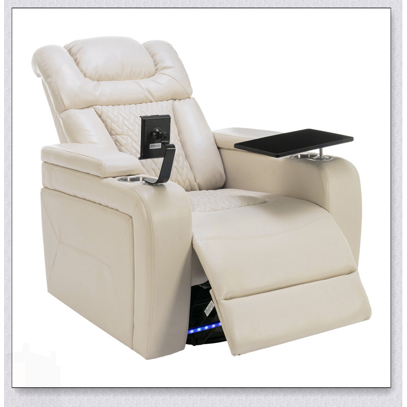 270 Degree Swivel PU Leather Power Recliner With Tray Table, Phone Holder, Cup Holder, USB Port, And Hidden Arm Storage For Modern Living Rooms