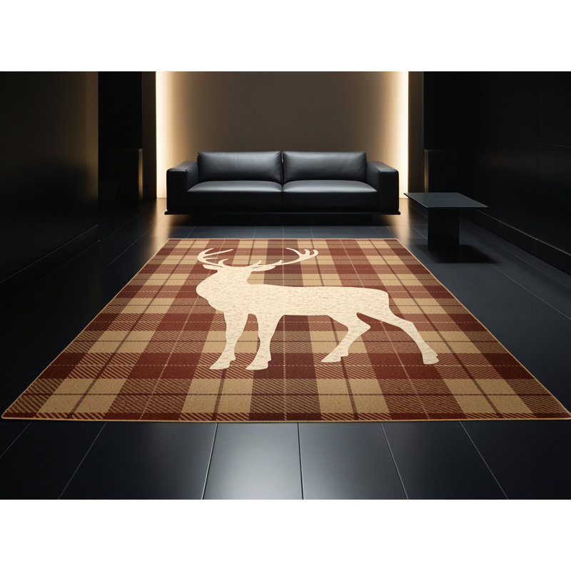 Machine Washable Dreshertown Christmas Modern & Contemporary Abstract Rug in Brown – LightBrown Binding, 6x9