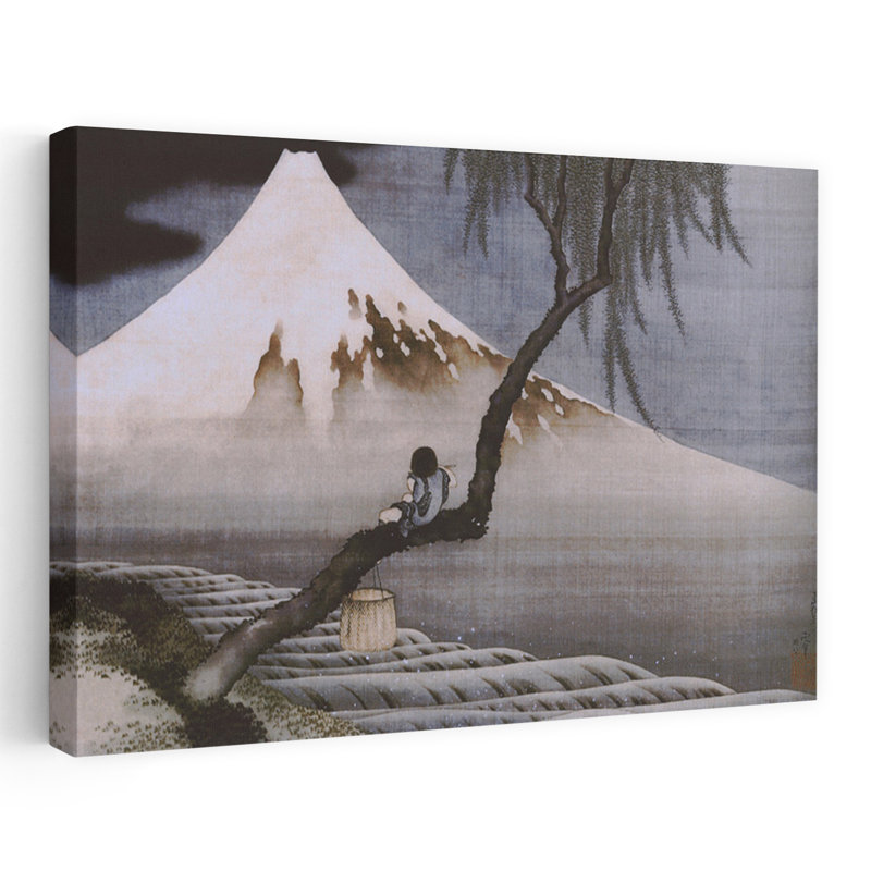 Boy On Mt Fuji Classic Traditional Abstract Orchid Mountain Tree Wall Art Print by Katsushika Hokusai - Wrapped Canvas Print