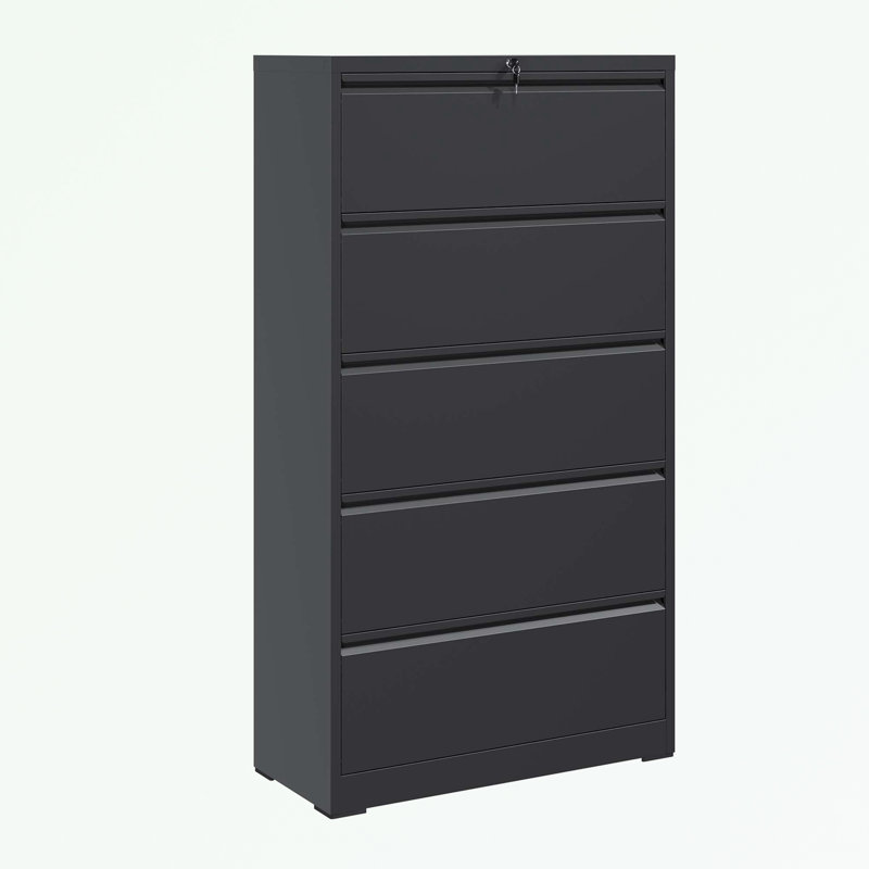 5 Drawer Metal Lateral File Cabinet with Lock, Noir