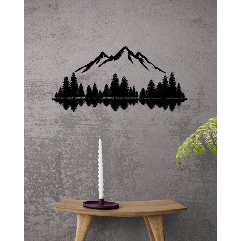 Montagne et forêt, ensemble de 2 décorations murales en métal Art déco, H 13 po x l 26 po x P 0,5 po, Noir