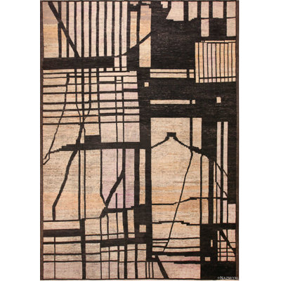 Tapis contemporain moderne à motif primitif de grande taille One-of-a-Kind