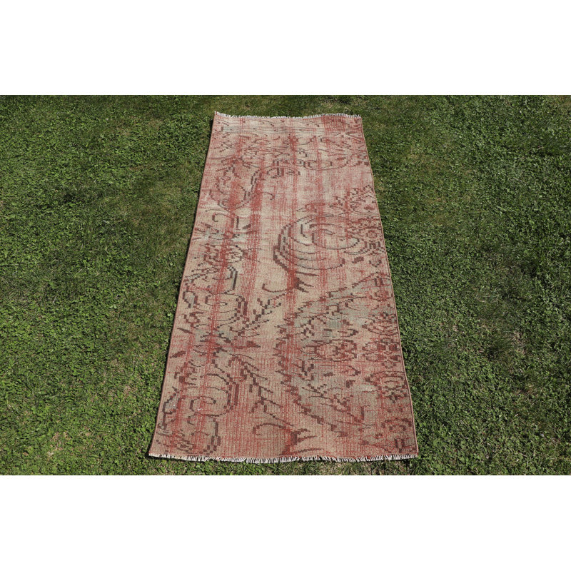 Handwoven Turkish Vintage Rug in Muted Oushak Design with Rich Brown Tones for Entry Spaces