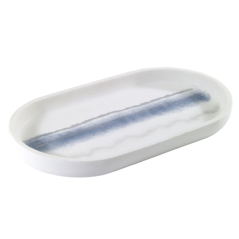 Tiny White and Blue Resin Elliptical Decorative Tray