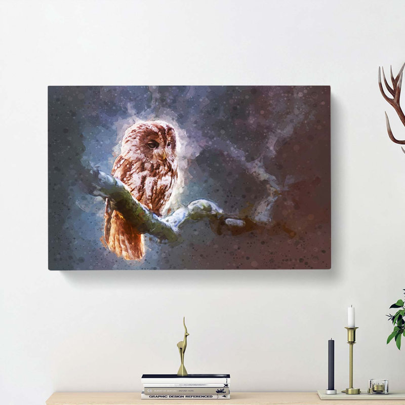 Owl Upon A Tree Branch In Abstract - Wrapped Canvas, 50cm H x 76cm W x 3cm D
