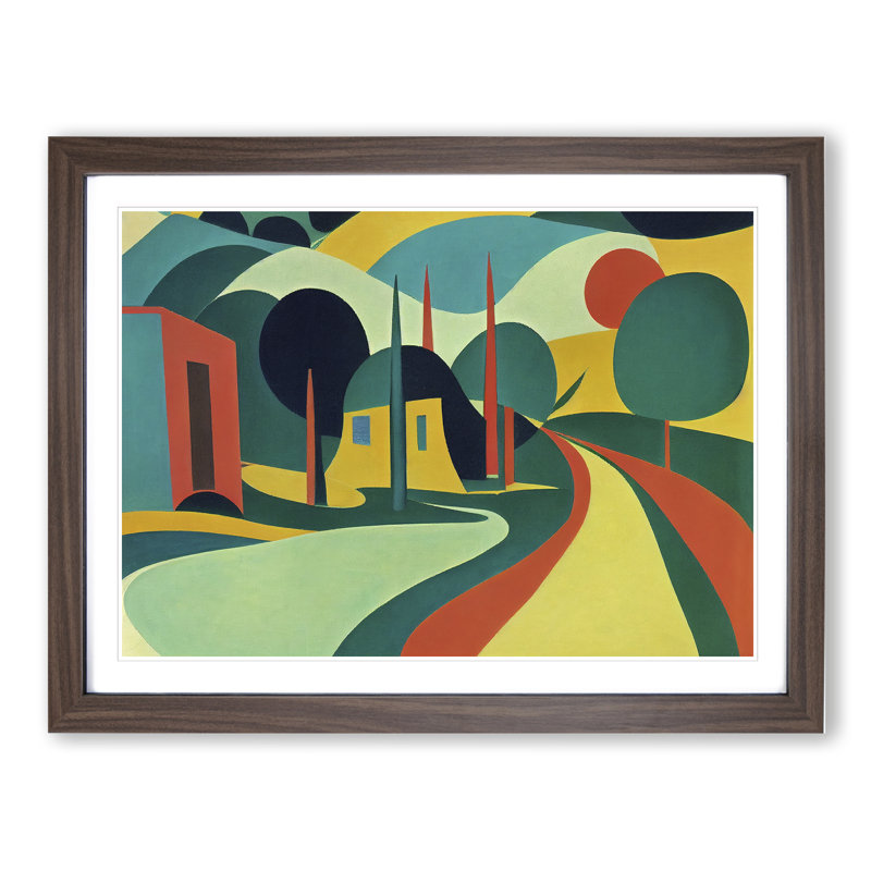 Pop Meadow Landscape Vol.2 Abstract 1 Piece Single Picture Frame Wall Art, 34cm H x 46cm W x 2cm D, Walnut