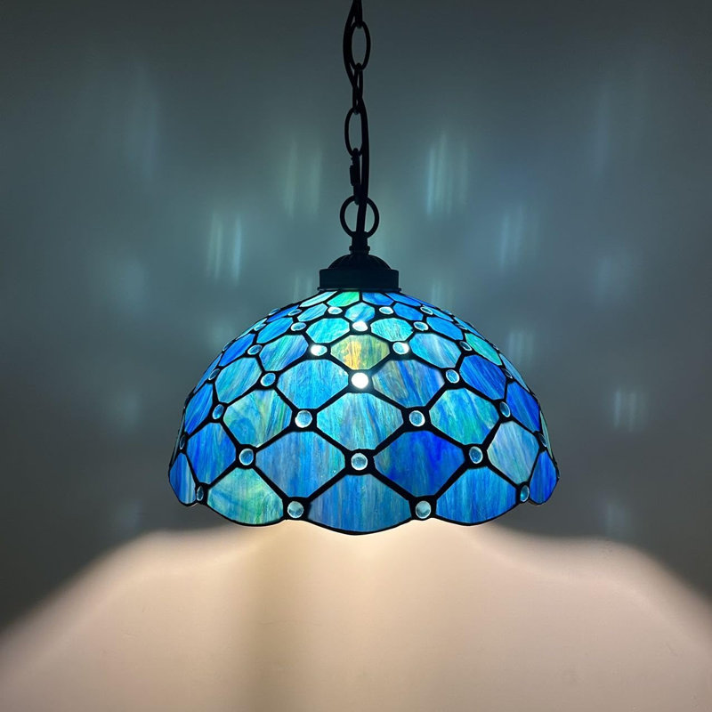 Luminaire suspendu Kleist Tiffany avec ampoules DEL en verre coloré bleu l 12 po x P 12 po x H 60 po