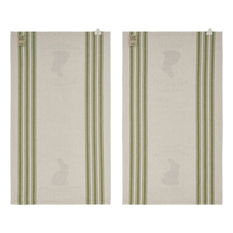 Bunny Hop Light Creme and Sage Green Cotton Tea Towel Set