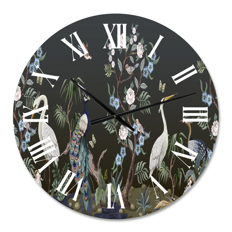 Chinoiserie avec oiseaux et pivoines IV - Horloge murale traditionnelle, Moyen