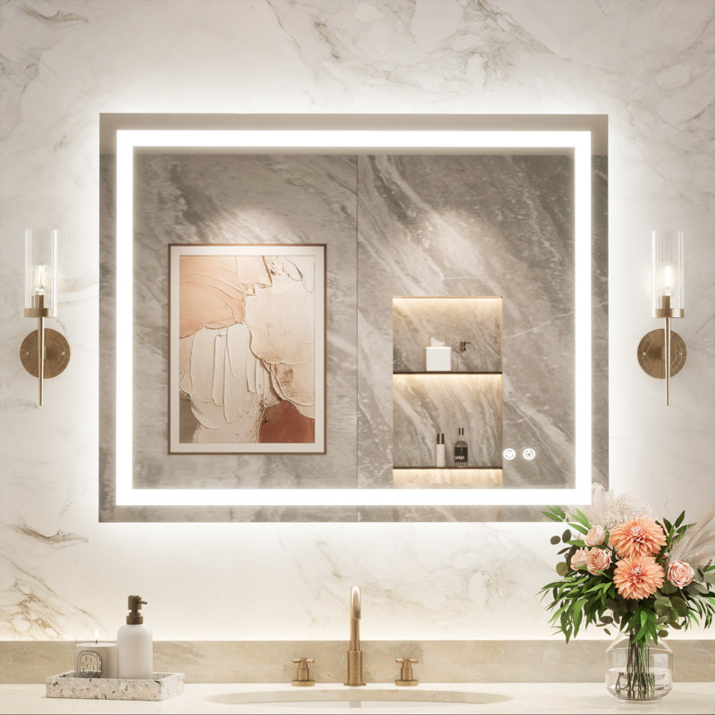 Cardier Front and Backlit Wall Mount Bathroom LED Vanity Mirror with 3-Color Adjustment, Shatterproof, Tempered Glass
