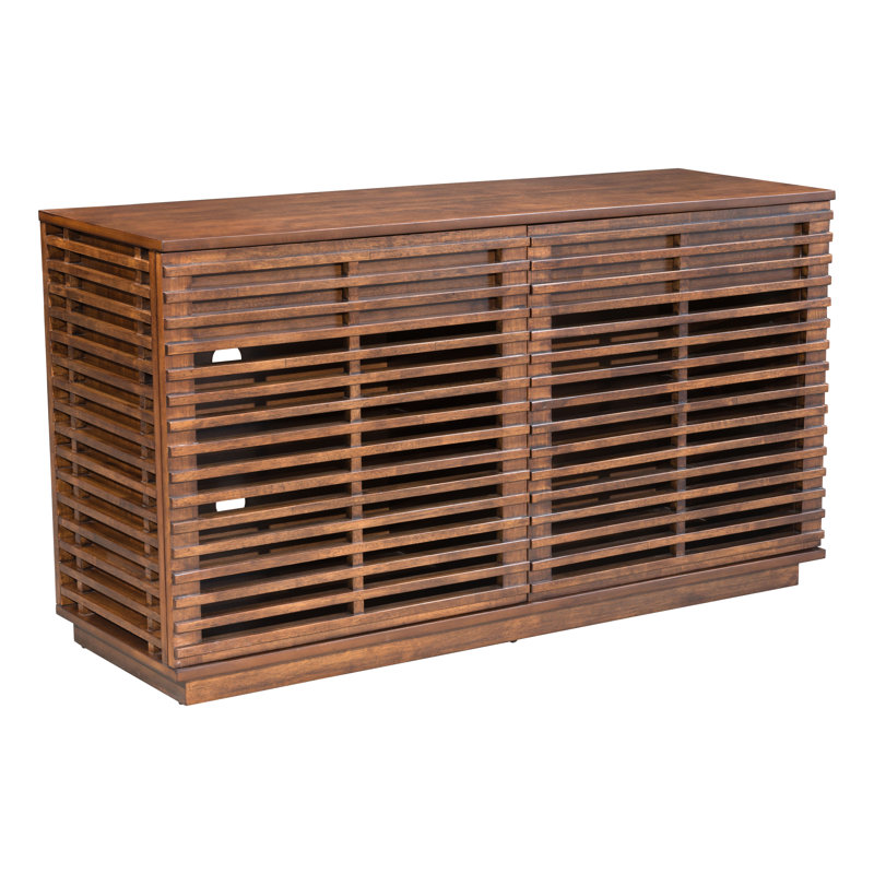 Walnut Medium Wood Slatted Modern Accent Cabinet