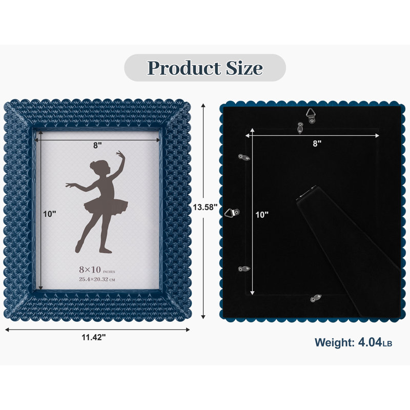 8X10 Shell Photo Frame, Coastal Resin Picture Frame With Tempered Glass For Tabletop Or Wall Mount, Ultramarine