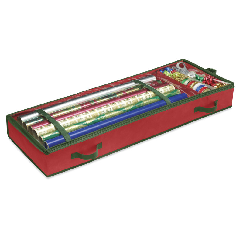 Red and Green Fabric Hanging Gift Wrap Organizer with Clear Window