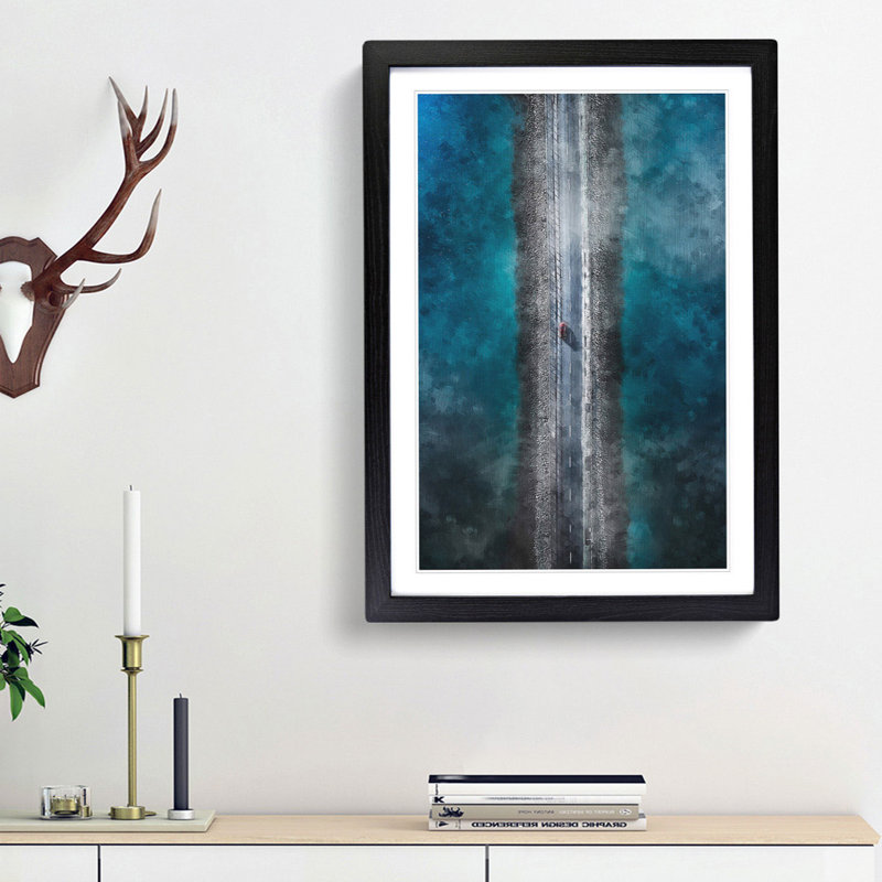 Lake Road - Framed Print, 87cm H x 62cm W x 2cm D, Black Framed