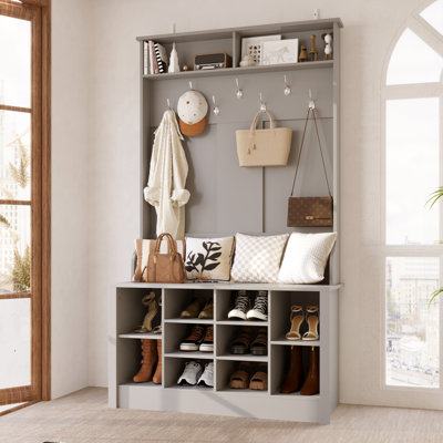 Keasal 39.4 " Wide Hall Tree with Shoe Storage and Shelves