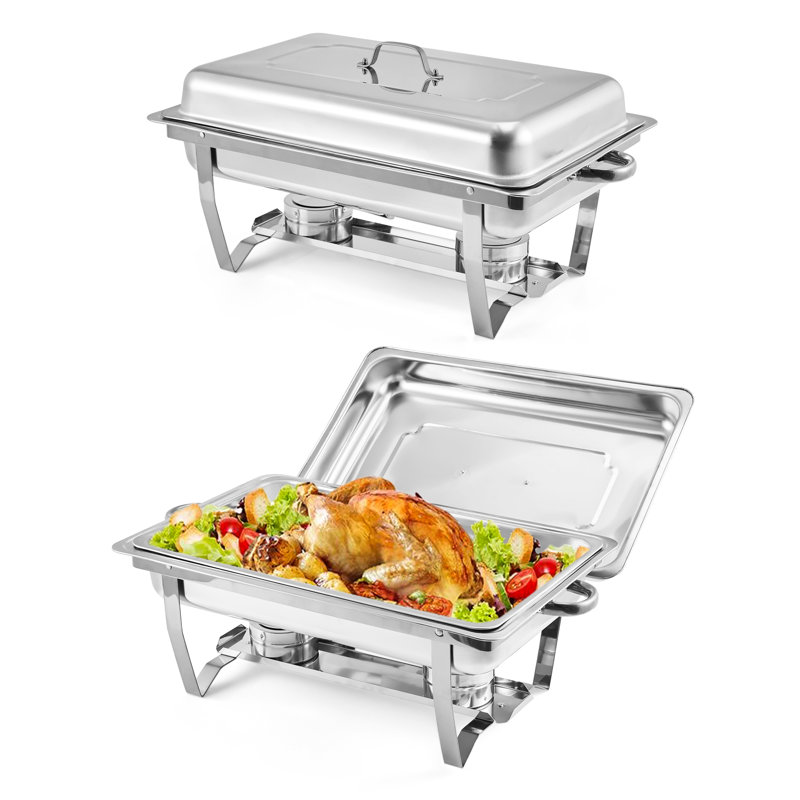 2 Pack 8L Foldable Frame Chafing Dish Buffet Set, Food-Grade Stainless Steel Food Warmers with Lids Water Pans Fuel Holders for Catering Parties Banquets, Silver