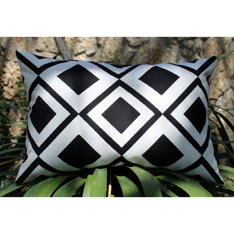 Mod Blox Black Sunbrella Indoor / Outdoor Geometric Lumbar Pillow