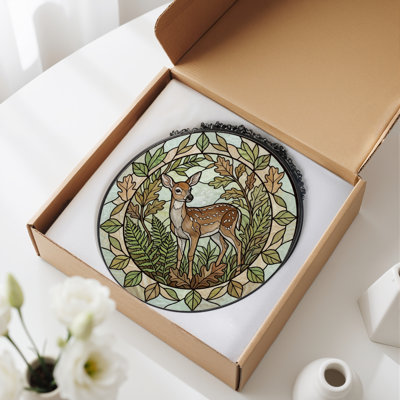 Deer Fawn Stained Glass Window Panel，12"H