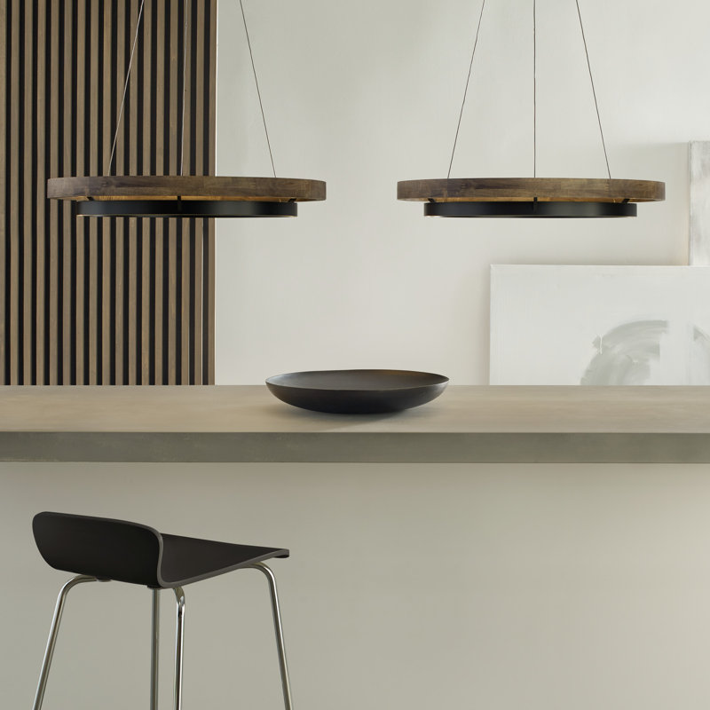 Grace 1 - Light LED Chandelier, Matte Black, Weathered Oak, 3.5" H x 30" W x 30" D