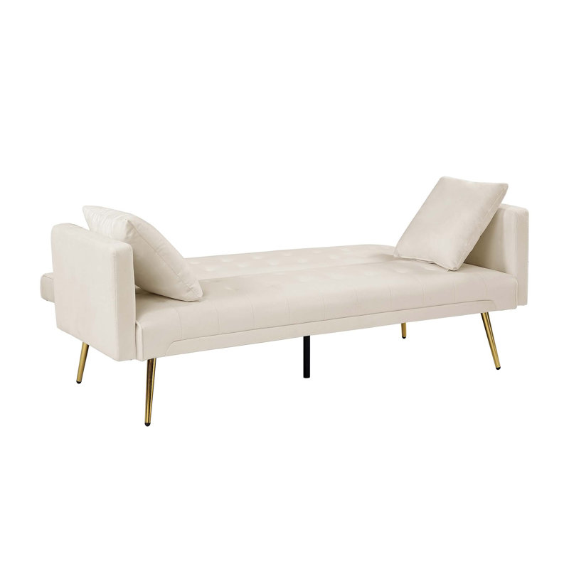 Futon canapé-lit pour salon, causeuse convertible à 3 lits réglables avec pieds en métal, Beige