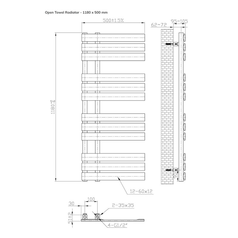Designer Radiator, Silver, 46cm H x 19cm W x 3cm D