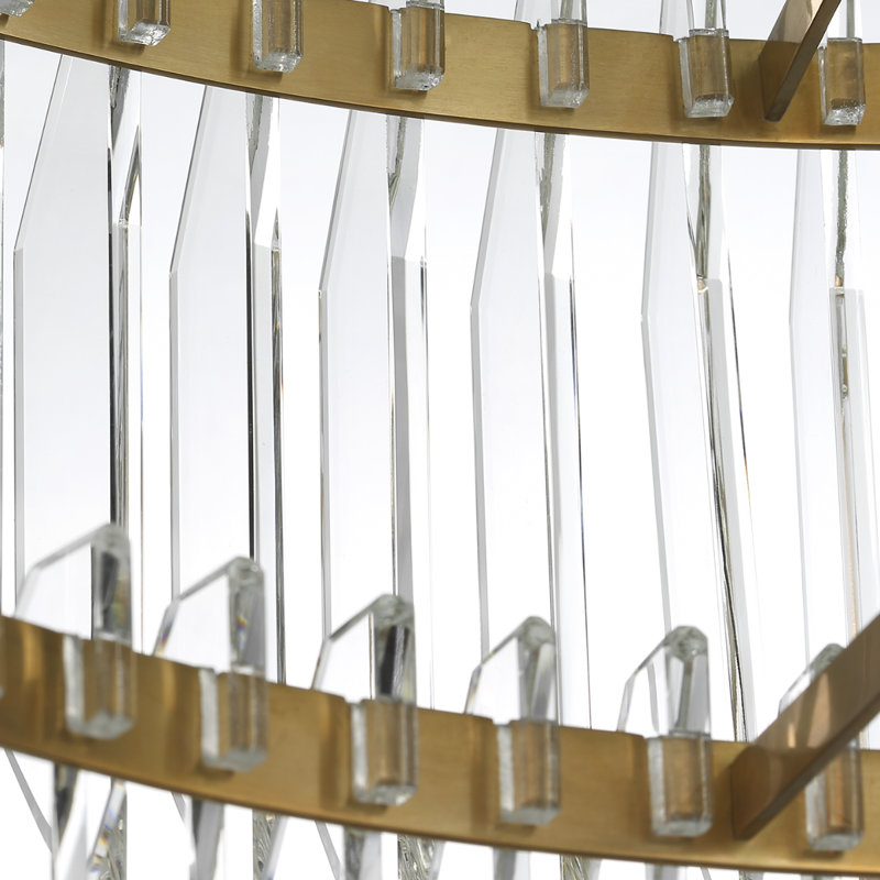 Waterford Killarney 32" Layered Drum Chandelier with Clear Crystal, Natural Brass