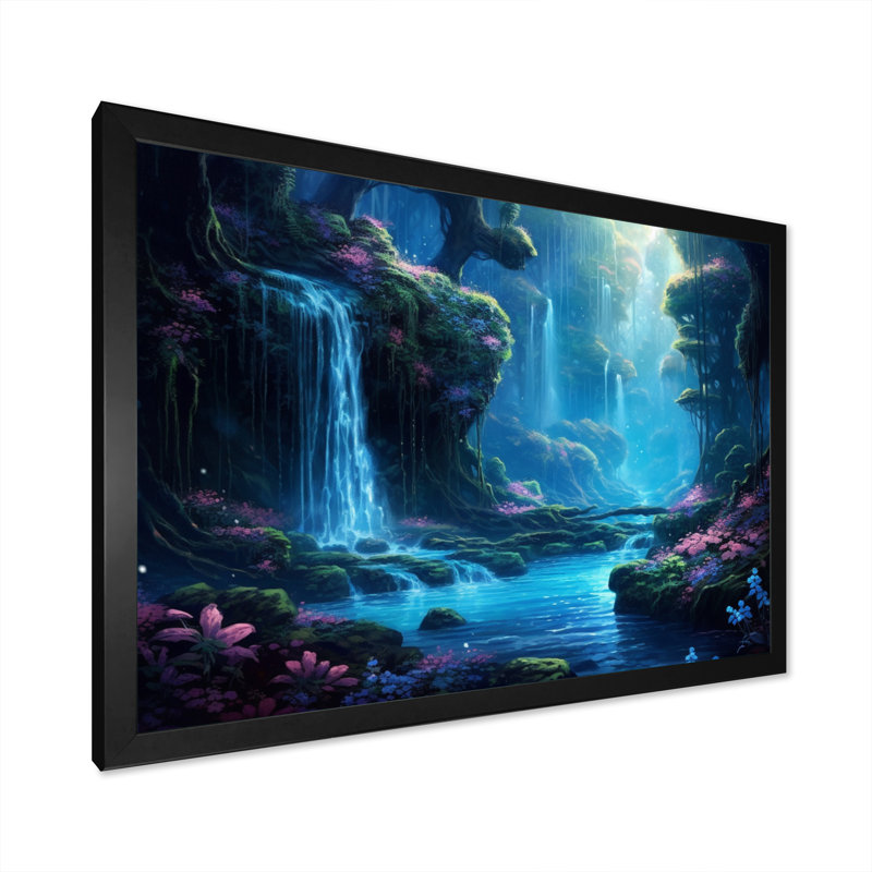 «Blue Green Calming Waterfall - Waterfall», reproduction d'art sur toile, H 30 po x l 40 po x P 1,5 po