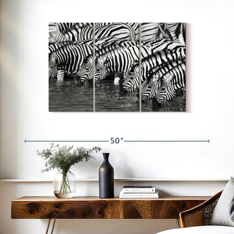 Brampt Etosha buvant des zèbres, H 24 po x l 38 po