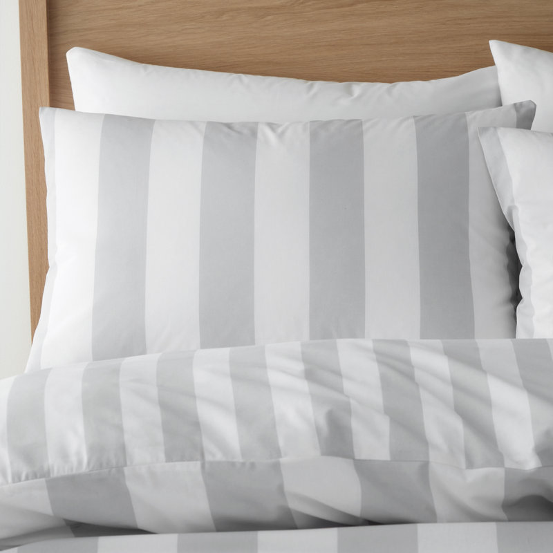 Cove Stripe Reversible Duvet Cover Set, Grey, Single Duvet Cover + 1 Standard Pillowcase