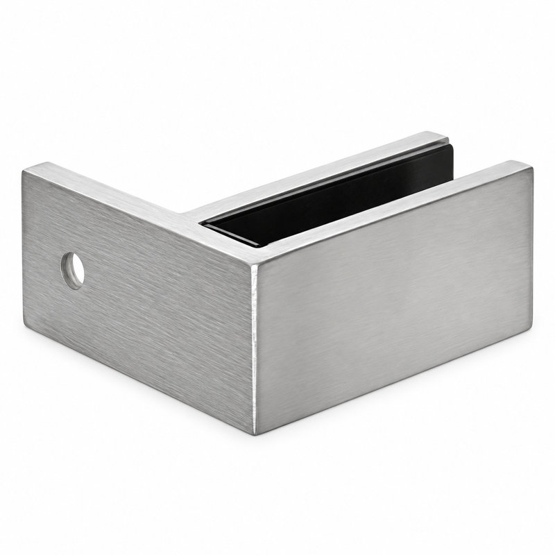 Wall 10 and 12 mm Glass Connector, Small, Brushed Stainless