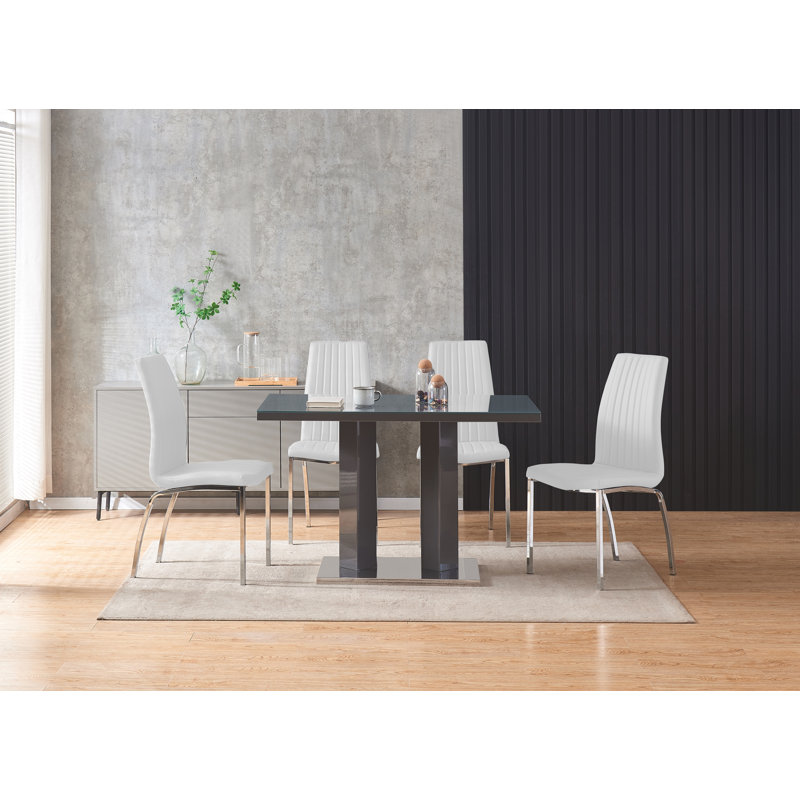 Aleh 4 -Person Glass Dining Set, Grey, White