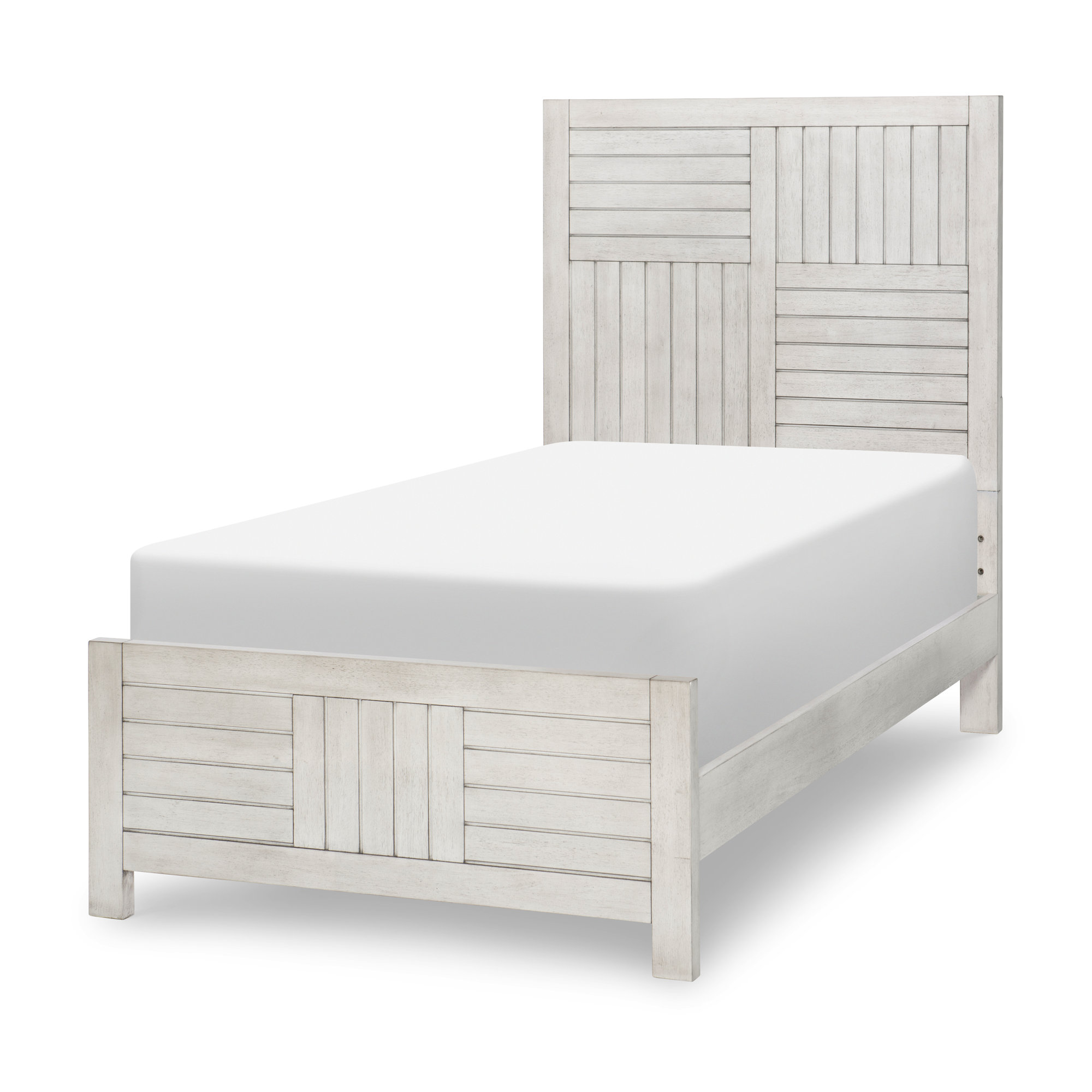 Tyson Full Solid Wood Panel Bed, Stone Path White, Twin