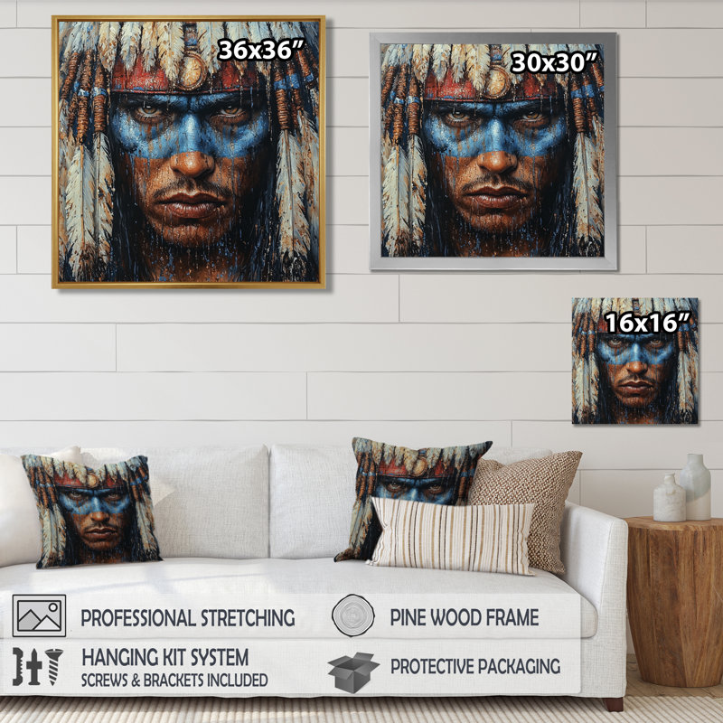 Hallock Trail of Tears Native American Chiefs - Art mural amérindien, Impression encadrée flottante, H 16 po x l 16 po, Blanc
