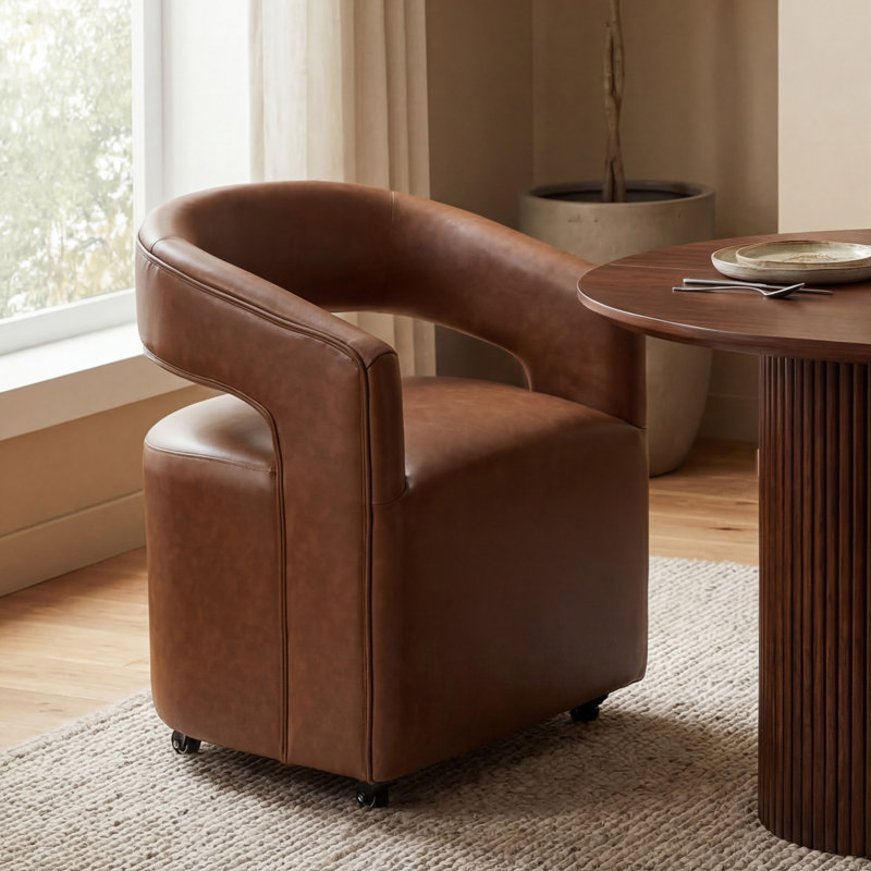 Chaise rembourrée Performance en tissu avec roulettes cachées, Brun