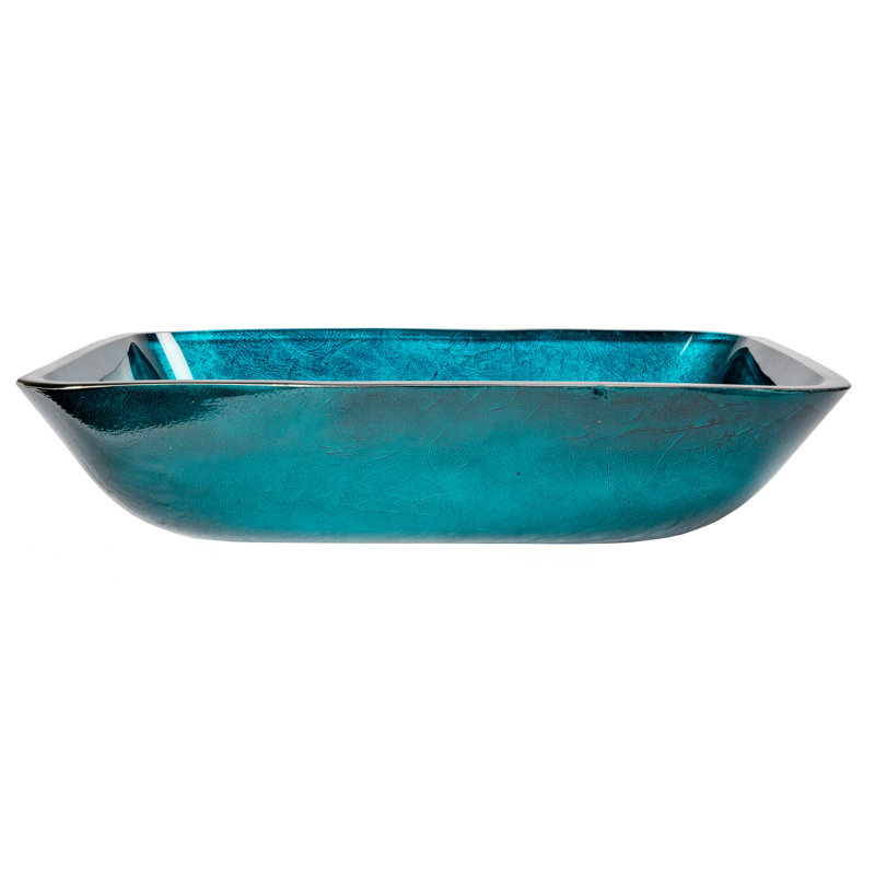 Turquoise Blue Rectangular Tempered Glass Vessel Sink