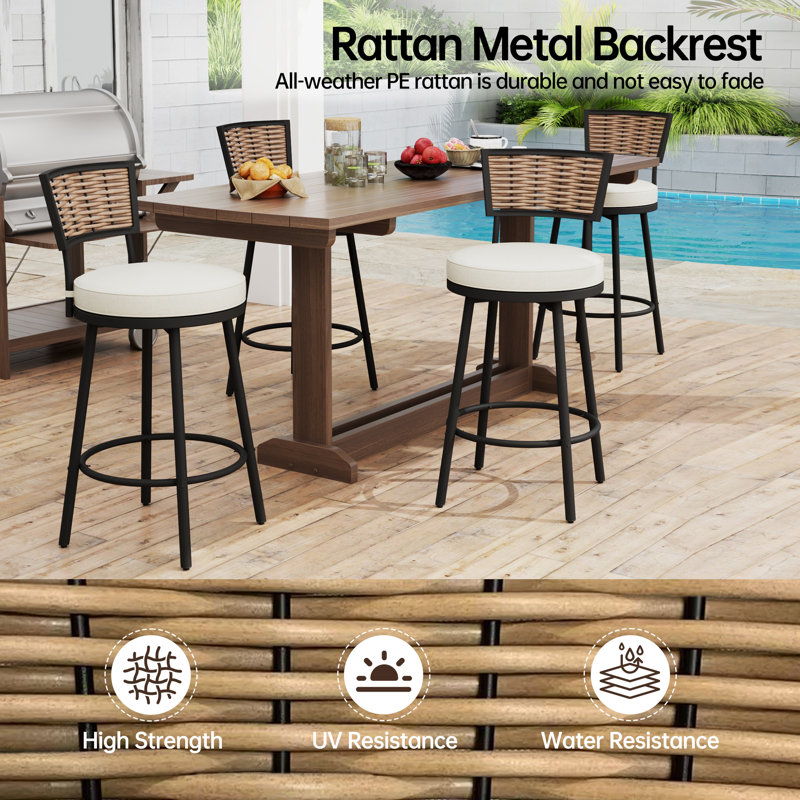 Swivel Outdoor Bar&Counter Stool with Cushion(Set of 4)