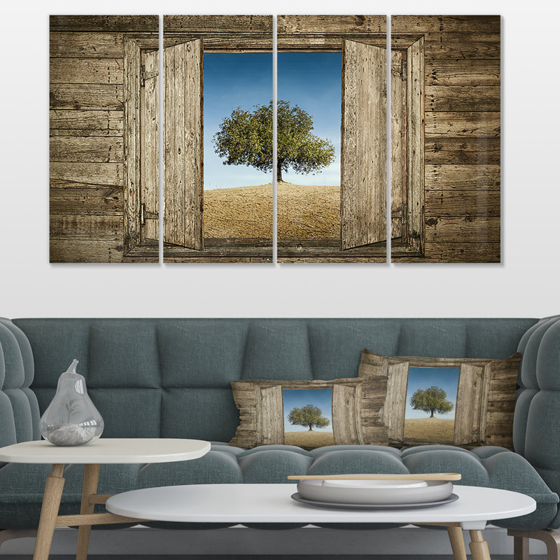Large Brown Landscape Canvas Art with Solitary Tree