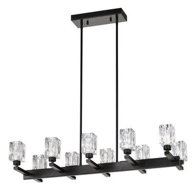 Jackson Chandelier for Dining Room, 10-Light Black Farmhouse Linear Pendant Light Fixture, Modern Crystal Hanging Lighting Chandelier for Kitchen Island, Bar, Long Table, G9 Bulb(10*G9*MAX 40W)
