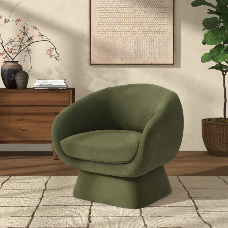 Fauteuil demi-tonneau en polyester 30,7 po Genata, Lin vert olive