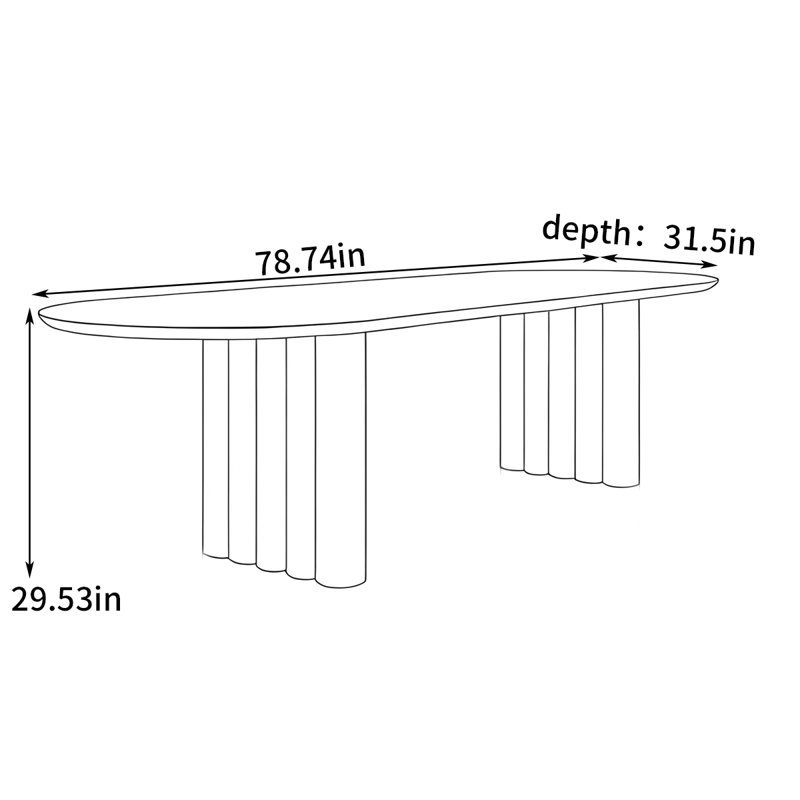 Table de salle à manger simple ovale, H 29,53 po x L 78,74 po x l 31,5 po