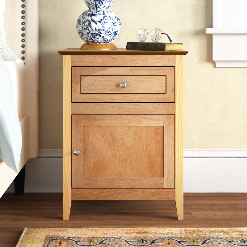 Bourrache Wooden Nightstand with Drawer and Cabinet, Brown
