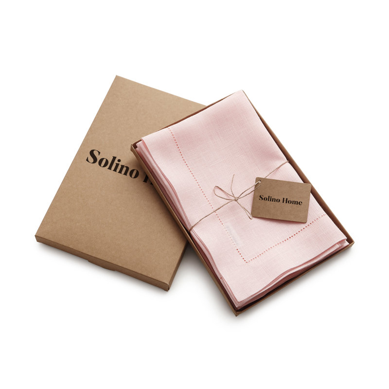 100% Pure Linen Hemstitch Dinner Napkins - Classic Hemstitch, Pink