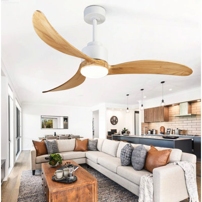 6-Speed Reversible DC Motor Propeller-Inspired Ceiling Fan No Light, White