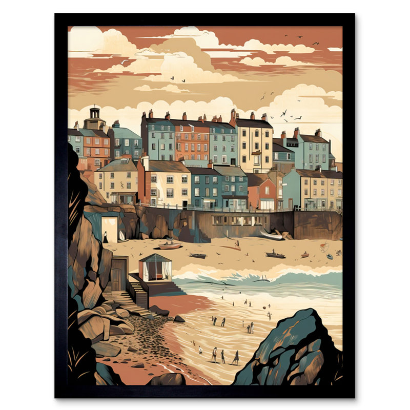 Alewine Tenby Harbour Beach Pastel Colour Coastal Town - Single Picture Frame Print