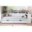 Lit de jour simple en bois avec compartiments de rangement et bureau-375197998