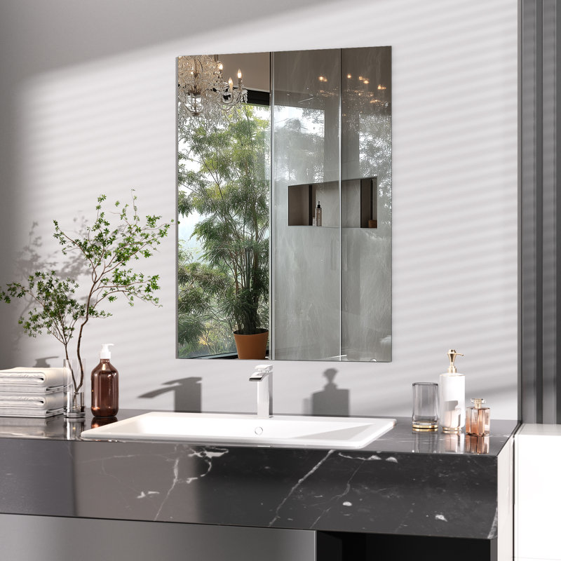 Frameless Rectangle Full Length Metal Wall Mirror Set Home Gym Mirror with Tempered Glass (Set of 3), 19.7" x 27.5"